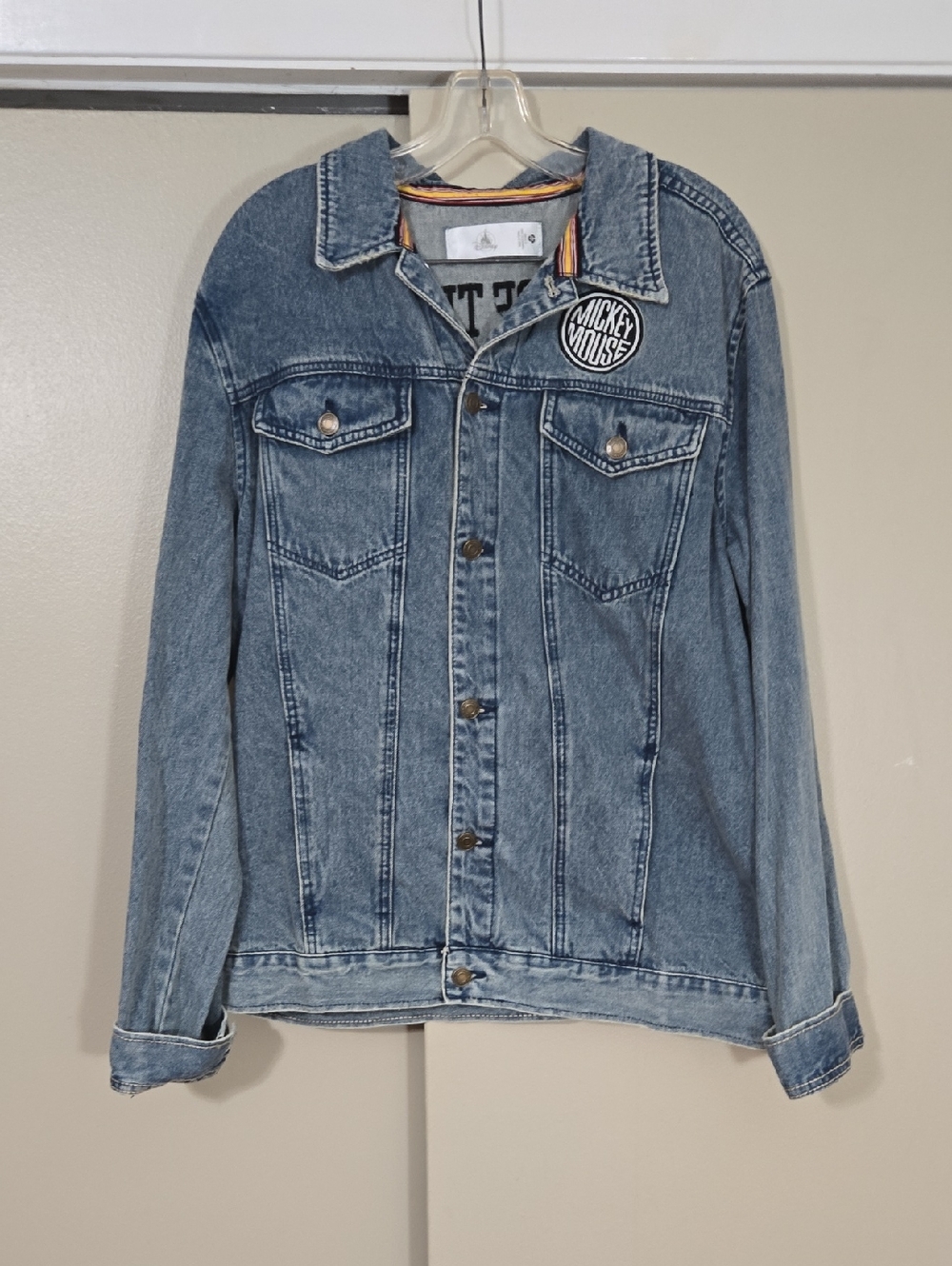 Disney Unisex Denim Jacket Mickey Mouse Leader of the Club Patch Size Medium